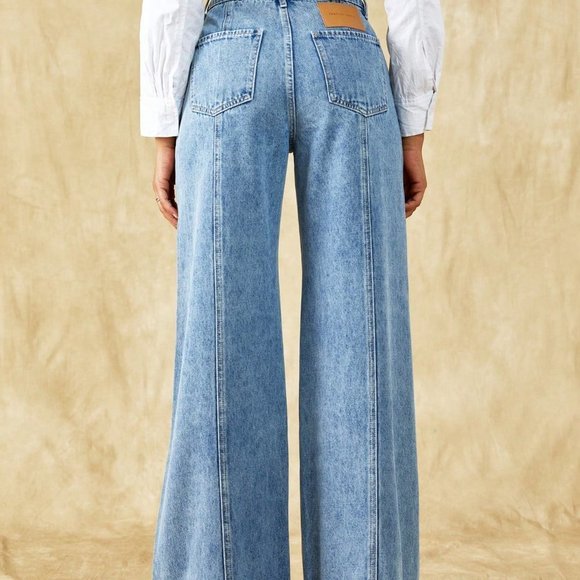 Light Wash Casual Womens Solid Wide Leg Jeans - Picture 4 of 5